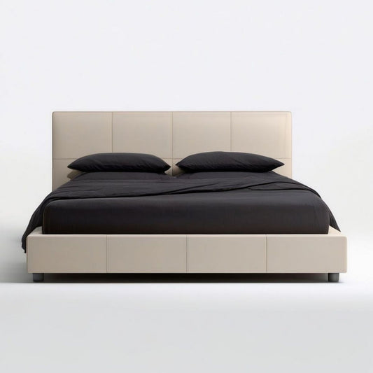 Gepolstertes Doppelbett 180 x 200 cm Beige Kunstleder mit schwarzen Füssen