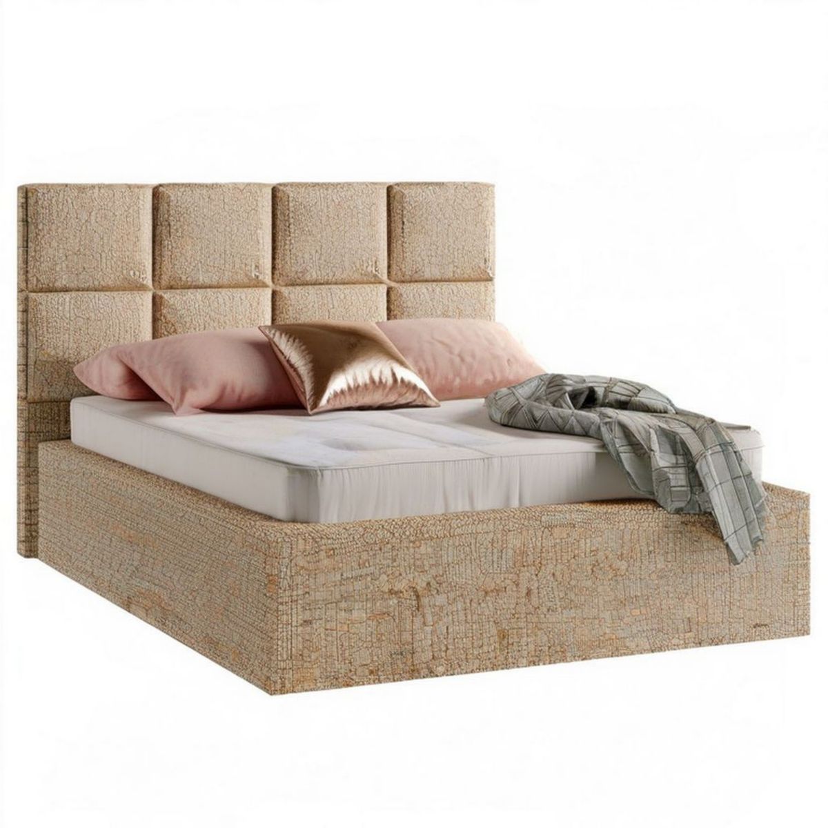 Gepolstertes Bettgestell Beige, Liegefläche 160 x 200 cm, Gesamtmass 170 x 212 x 120 cm