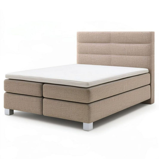 Boxspringbett mit Federkernmatratze und Topper, 180 x 200 cm, Beige/Weiss