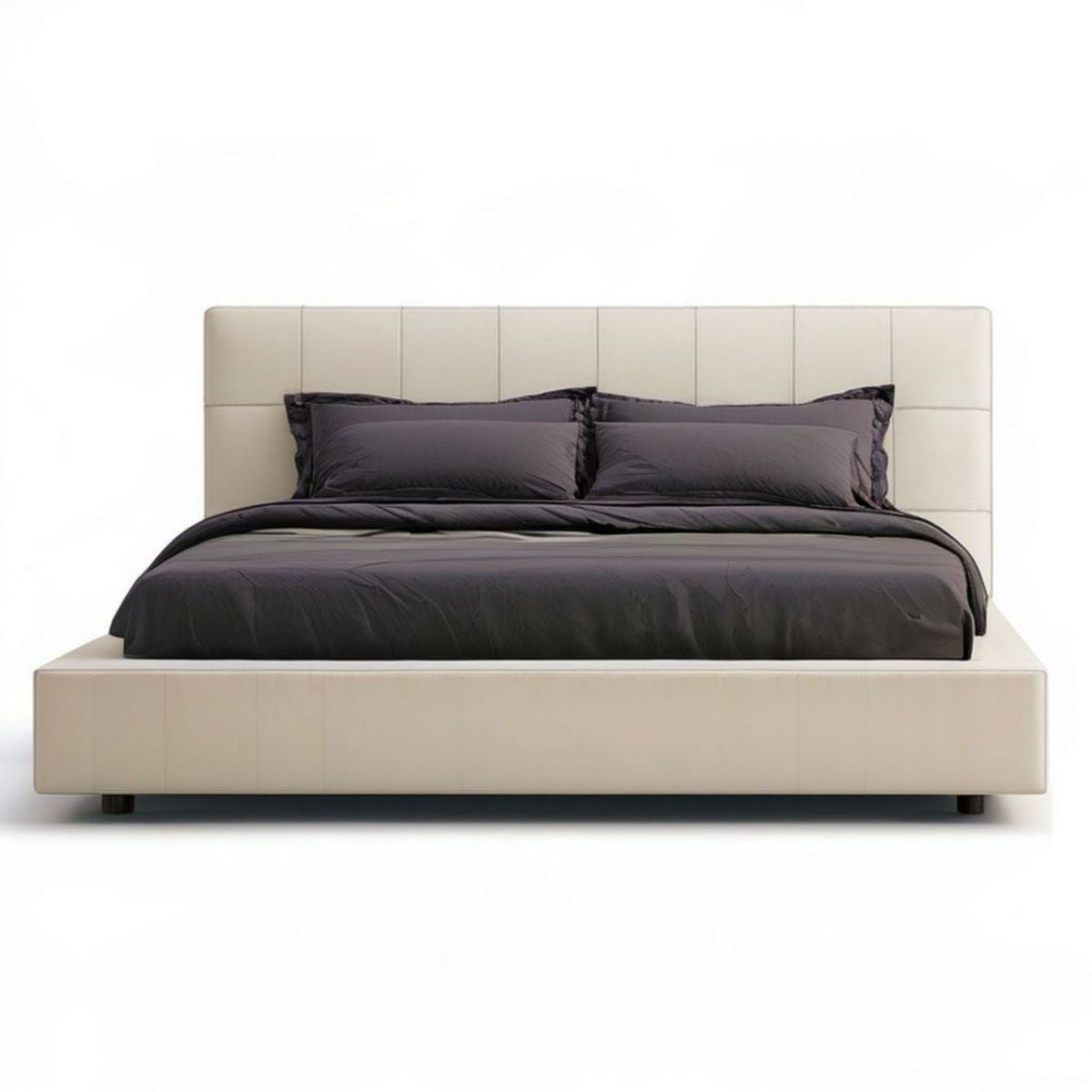 Gepolstertes Doppelbett aus PU-Kunstleder Beige, Liegefläche 180 x 200 cm
