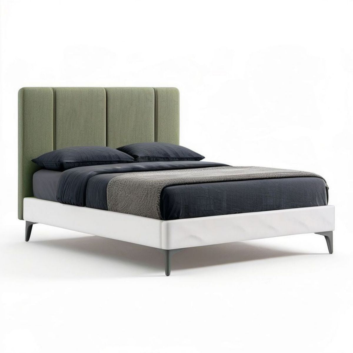 Doppelbett 160 x 200 cm mit gepolstertem Kopfteil, Grün/Weiss/Grau