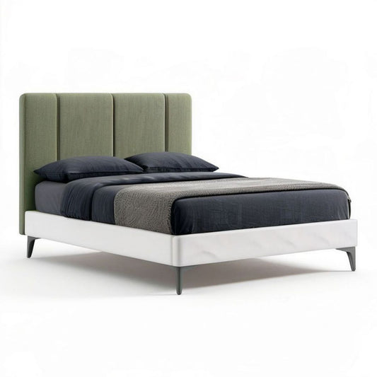 Doppelbett 160 x 200 cm mit gepolstertem Kopfteil, Grün/Weiss/Grau