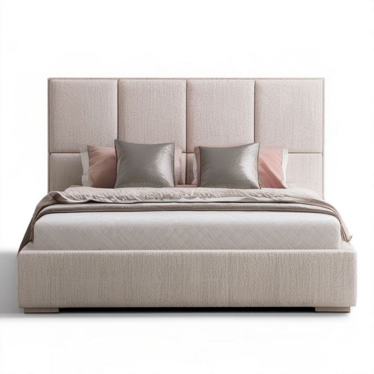Gepolstertes Doppelbett 180 x 200 cm Beige mit Polyesterbezug