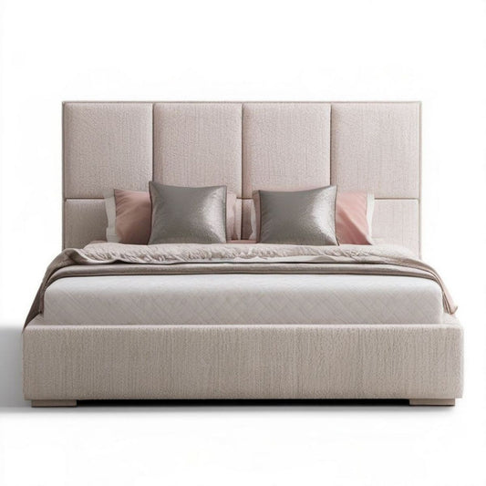 Gepolstertes Doppelbett 180 x 200 cm Beige mit Polyesterbezug
