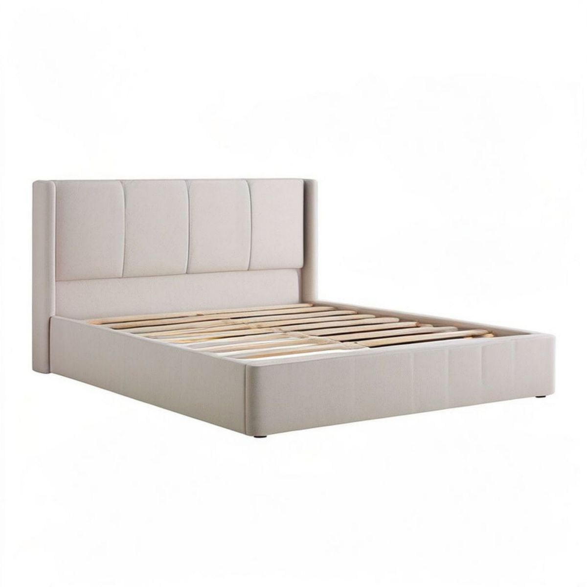 Beiges Polsterbett 160 x 200 cm mit Lattenrost und gepolstertem Kopfteil