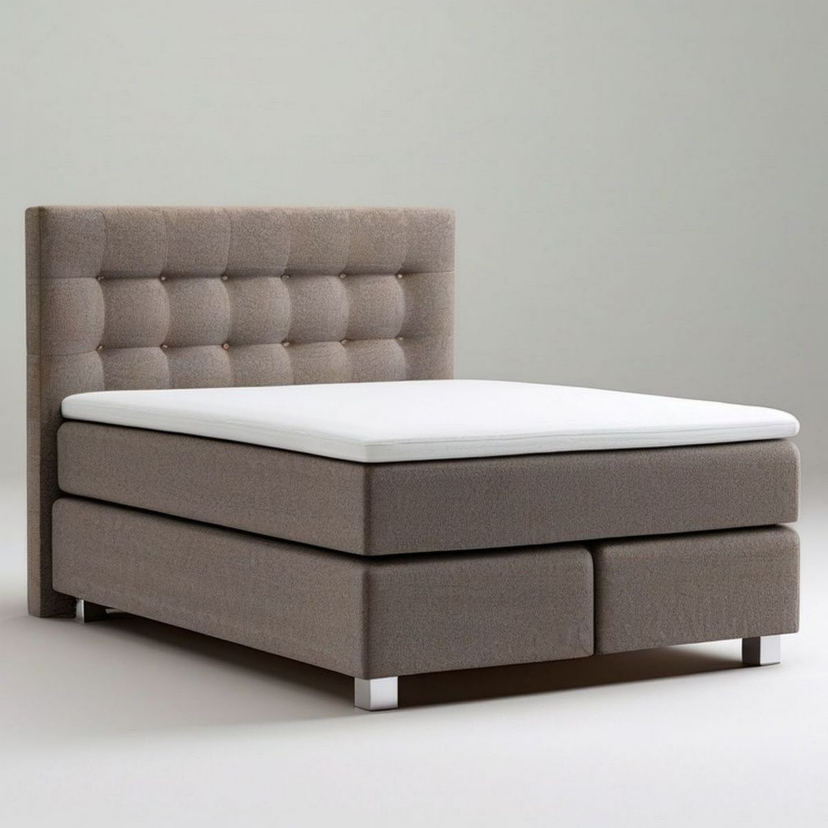 Boxspringbett 180 x 200 cm in Taupe mit weisser Matratze und Topper