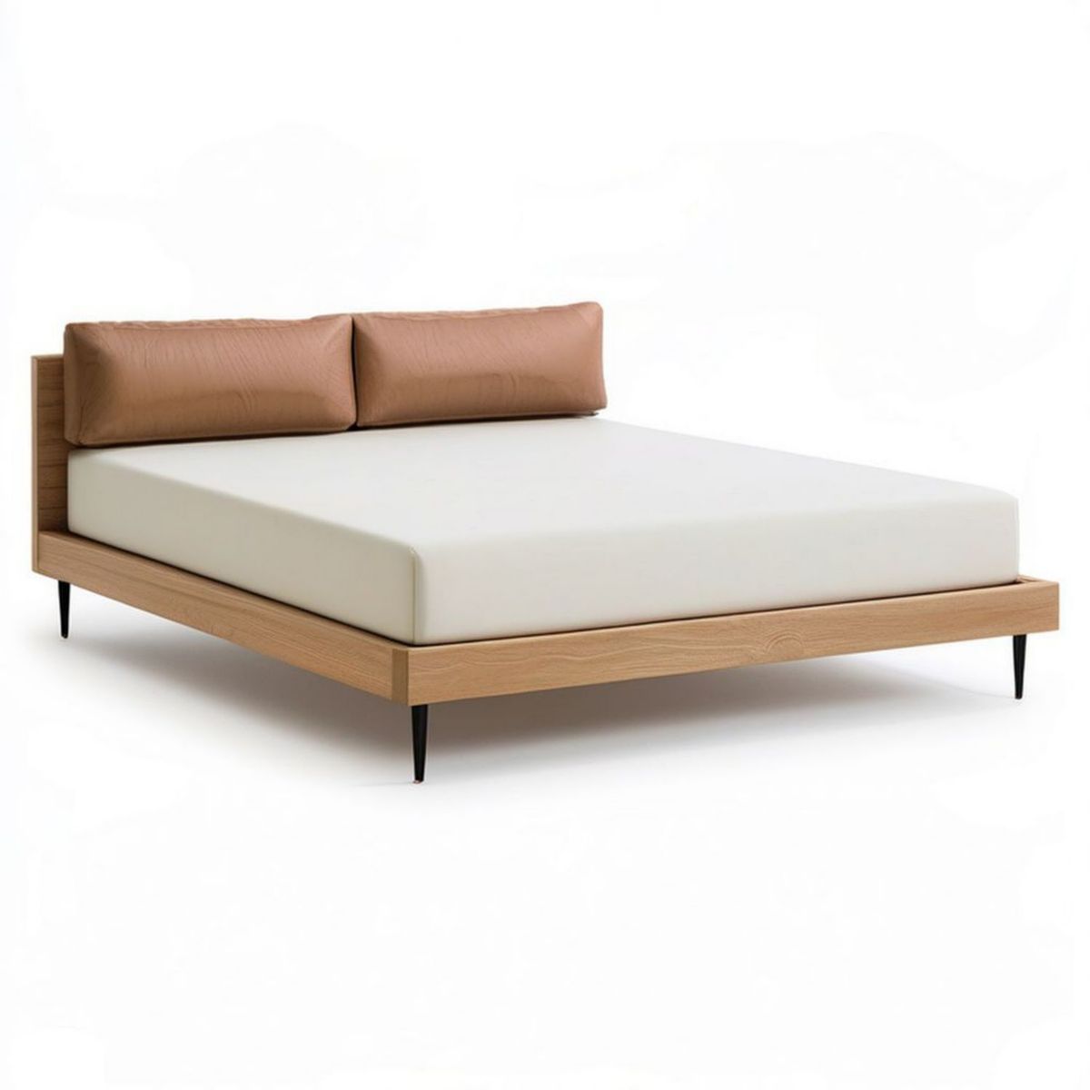 Doppelbett-Set aus Eichenholz 160 x 200 cm, 172 x 212 x 90 cm, Eiche Natur/Weiss/Cognac/Schwarz