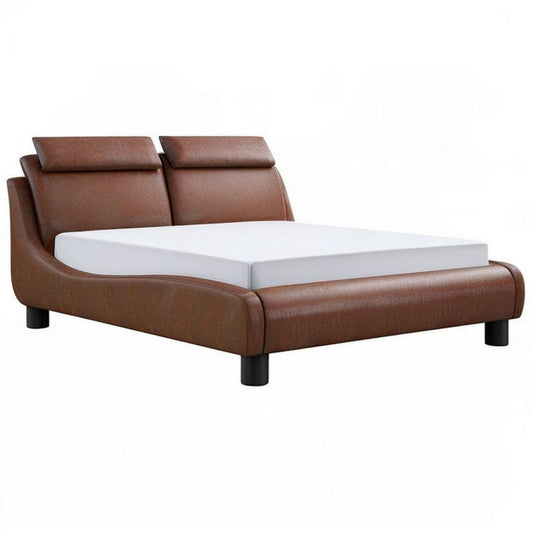 Gepolstertes Doppelbett aus braunem PU-Kunstleder mit Kopfteil, 180 x 200 cm