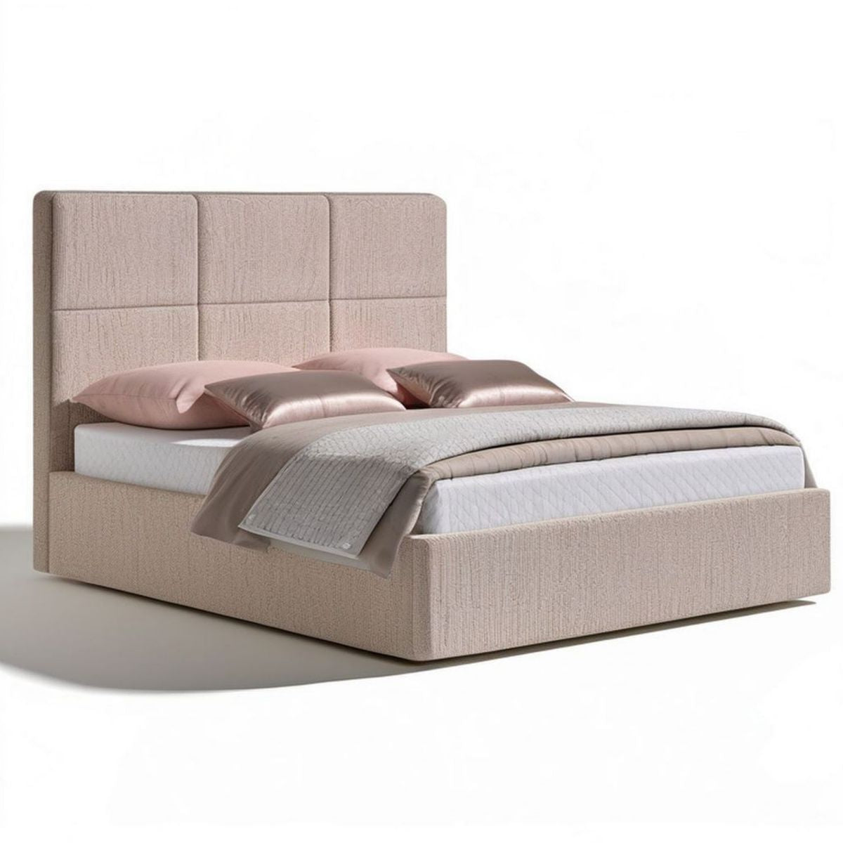 Gepolstertes Doppelbett 180 × 200 cm Beige mit Polyesterbezug