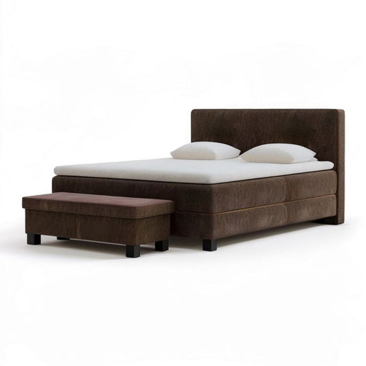 Polsterbett-Set 180 x 200 cm mit Sitzbank, Samtoptik, Dunkelbraun/Schwarz