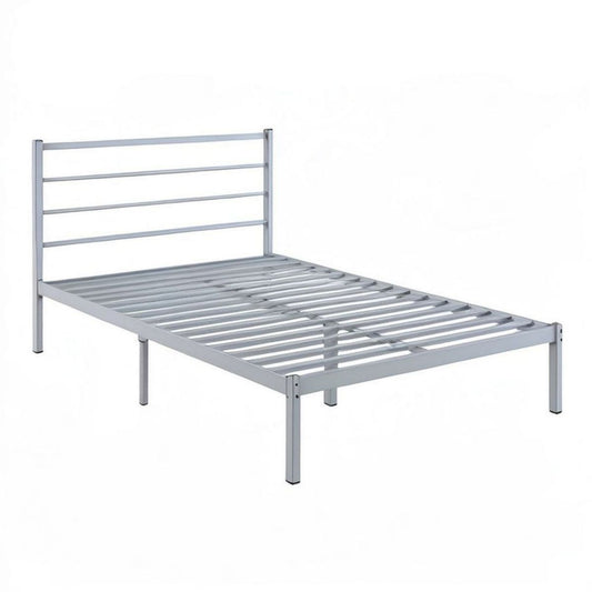 Metallbett 90 x 200 cm, Silber, mit Kopfteil und integriertem Lattenrost
